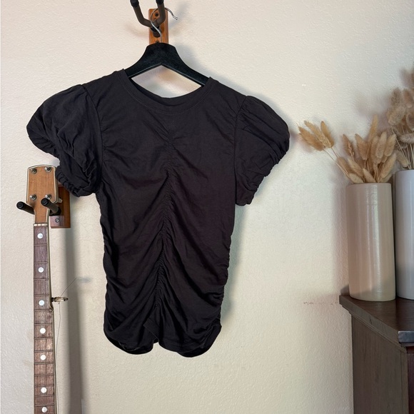 Free People Tops - Free People Black Ruched Puff Sleeve Tee